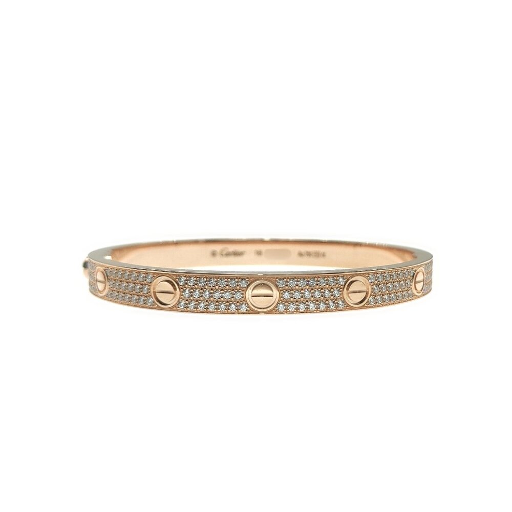 Cartier Love Bracelet Pave Diamond 18K Rose Gold Size 18